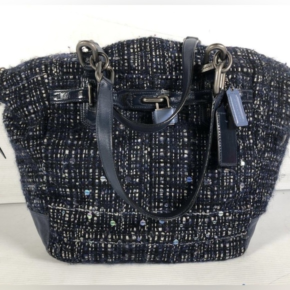 RARE COACH CHELSEA BOUCLE EMERSON TWEED AND WOOL BLEND BAG WITH LEATHER STRAPS - Picture 2 of 13